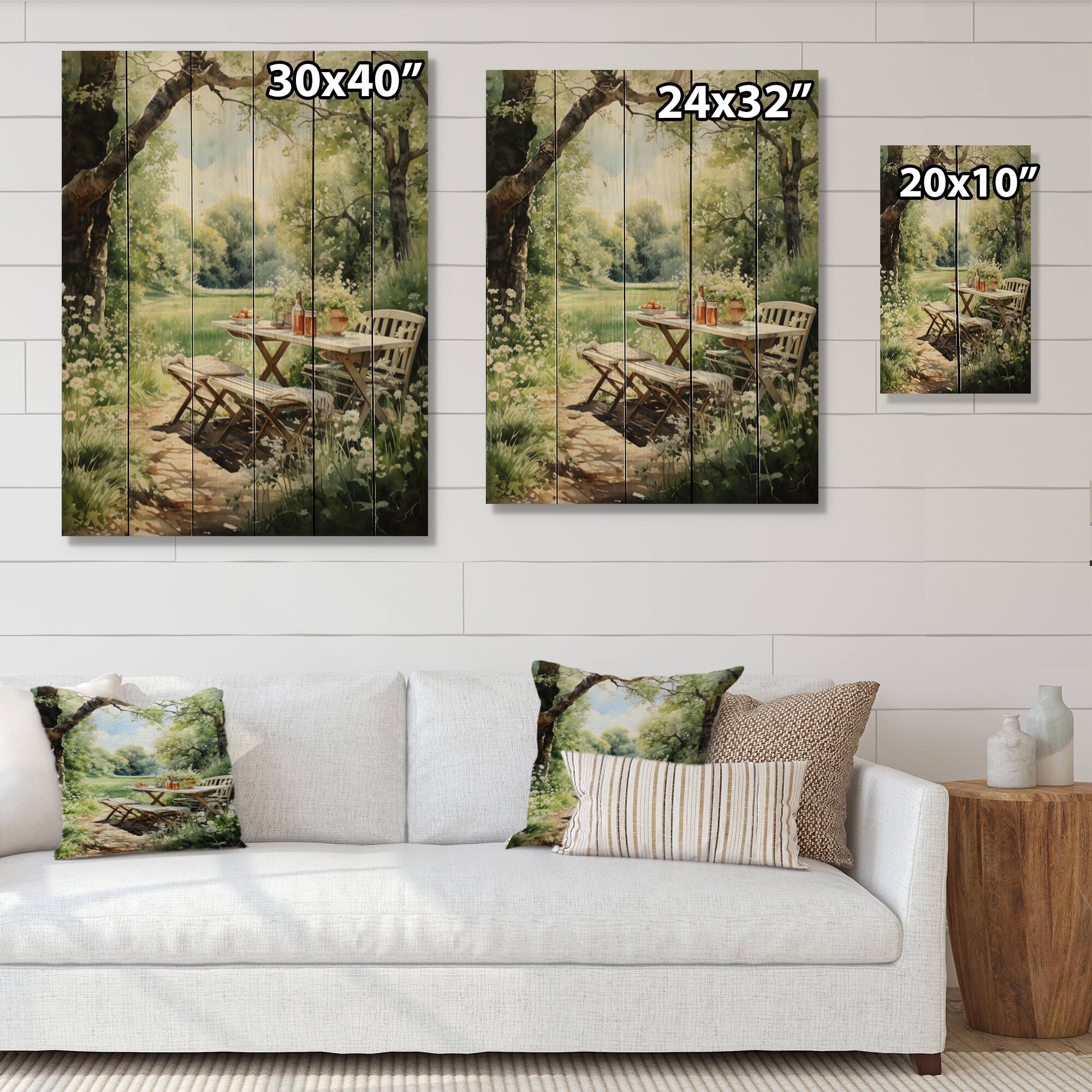 Designart "Food Picnics Tranquil Retreat V" Food & Beverage Print on Natural Pine Wood Bed